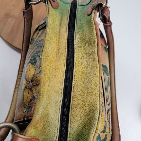 Anna Anuschka Butterfly Painted Leather Shoulder Tote Bag Satchel Purse Handbag - Picture 13 of 16